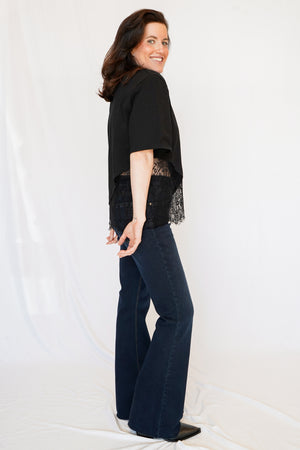 Camila Layered Lace Hem Tee in Black