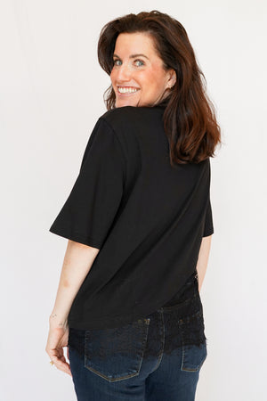 Camila Layered Lace Hem Tee in Black