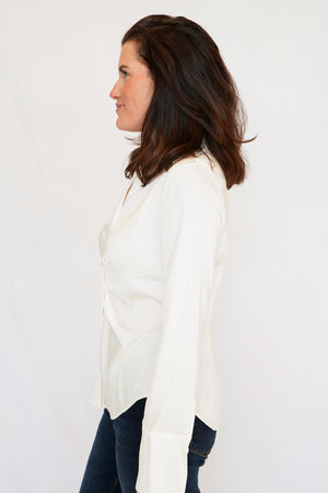 Canal Pleat Front Shirt in Ivory