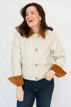 Luc Corduroy Collar Short Jacket in Beige