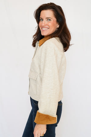 Luc Corduroy Collar Short Jacket in Beige
