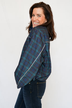 Millie Plaid Zip-Up Jacket in Teal Navy Black