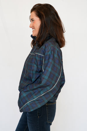 Millie Plaid Zip-Up Jacket in Teal Navy Black