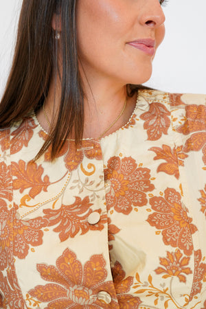 Sophie Floral Tie Waist Blouse in Natural Rust