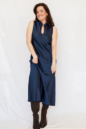 North Satin Dress in Navy