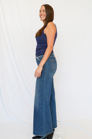 Pistola Vivian Mid Rise Wide Leg Jean in Blue Depths