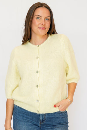 American Dreams Susan Short Sleeve Cardigan in Light Yellow