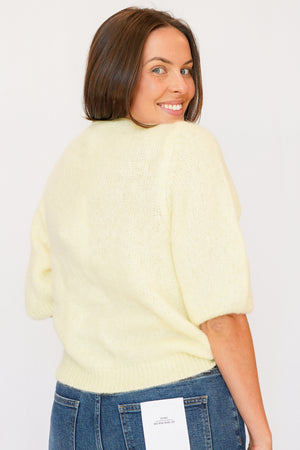American Dreams Susan Short Sleeve Cardigan in Light Yellow