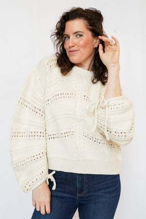 Cinched Sleeve Sweater in Off White