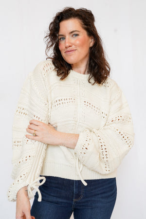 Cinched Sleeve Sweater in Off White