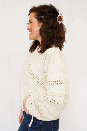 Cinched Sleeve Sweater in Off White