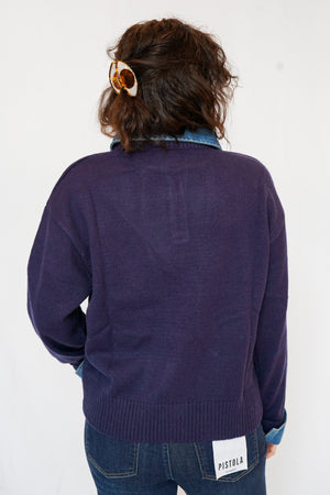 Denim Collared Sweater in Navy