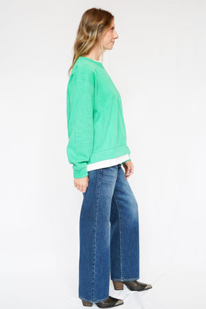 Layered Crewneck Sweatshirt in Varsity Green