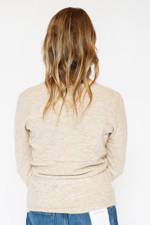 Sutton Wrap Sweater Top with Belted Side Tie in Oatmeal