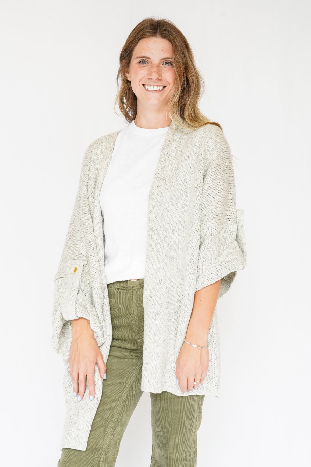Kenzie Knit Folded Quarter Sleeve Open Front Cardigan