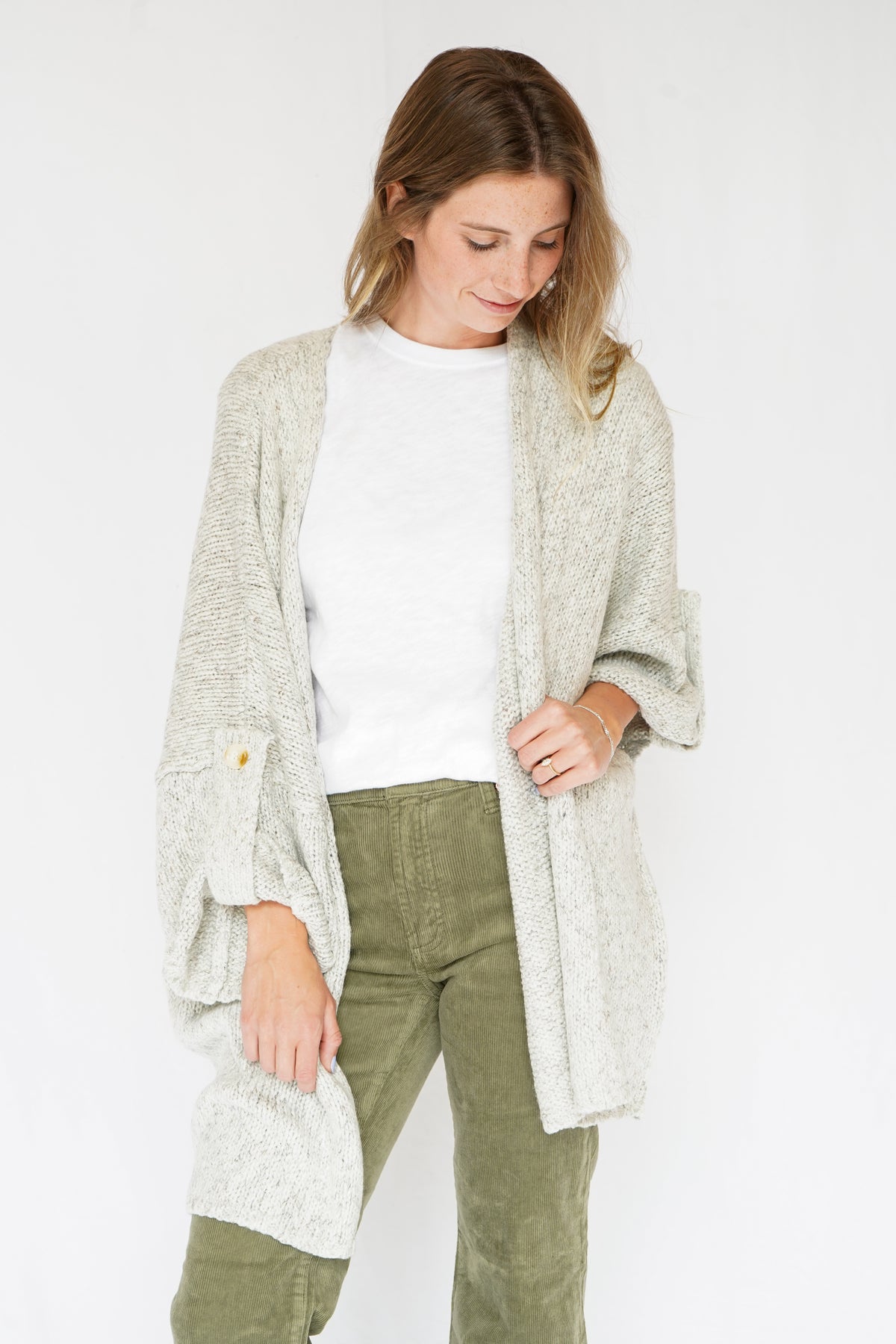 Kenzie Knit Folded Quarter Sleeve Open Front Cardigan