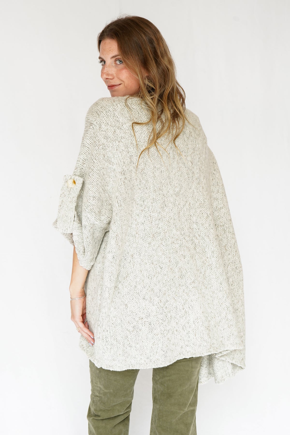 Kenzie Knit Folded Quarter Sleeve Open Front Cardigan