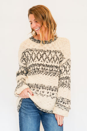 Snow Day Sweater in Tan Black