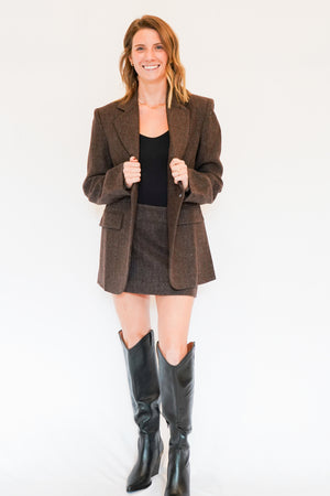Perrin Wool Blend Mini Skirt in Brown