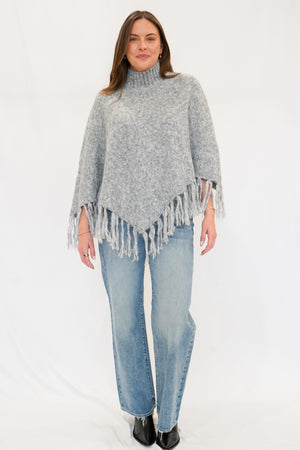 Montana Fringe Poncho in Grey