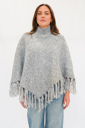 Montana Fringe Poncho in Grey