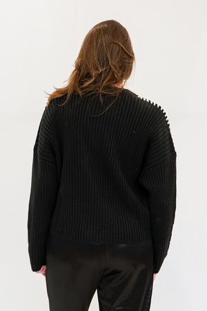 Jenna Stitched Sleeve Sweater in Black