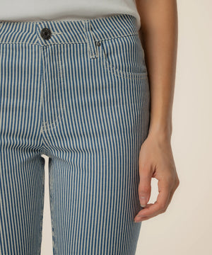 KUT Kelsey Twill Stripe High Rise Ankle Flare in Navy
