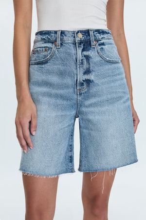 Pistola Kaylee High Rise Pinched Loose Straight Denim Shorts in Boulder