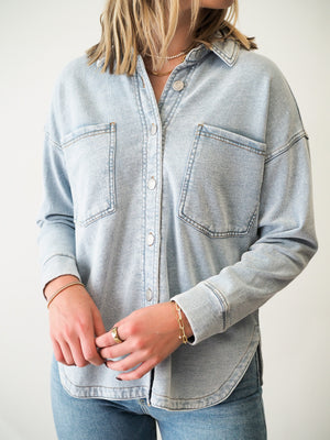 Z Supply ALL DAY KNIT DENIM Washed Indigo  JACKET