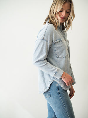 Z Supply ALL DAY KNIT DENIM Washed Indigo  JACKET