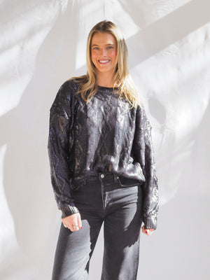 Metallic Black Crewneck Sweater