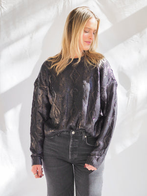 Metallic Black Crewneck Sweater