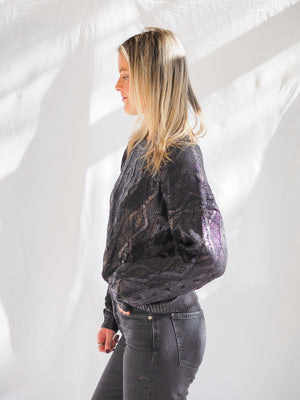 Metallic Black Crewneck Sweater