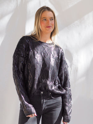 Metallic Black Crewneck Sweater