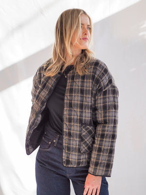 Cropped Plaid Quilt Coat