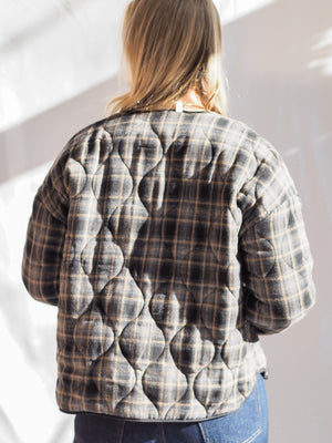 Cropped Plaid Quilt Coat