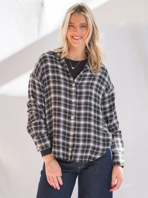 Bella Dahl Boyfriend Button-Down in Black & White Plaid