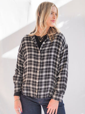 Bella Dahl Boyfriend Button-Down in Black & White Plaid