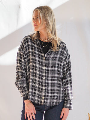Bella Dahl Boyfriend Button-Down in Black & White Plaid