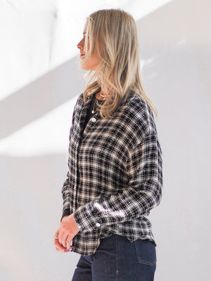 Bella Dahl Boyfriend Button-Down in Black & White Plaid