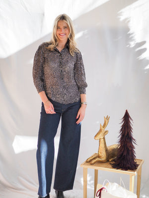 Bella Dahl Bishop Sleeve Button-Up Silver Leopard Blouse