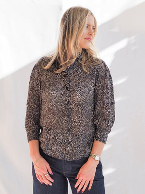 Bella Dahl Bishop Sleeve Button-Up Silver Leopard Blouse