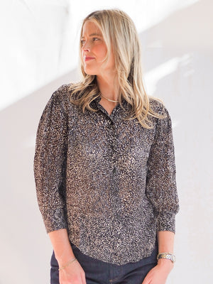 Bella Dahl Bishop Sleeve Button-Up Silver Leopard Blouse