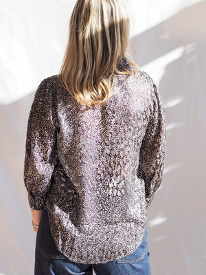 Bella Dahl Bishop Sleeve Button-Up Silver Leopard Blouse