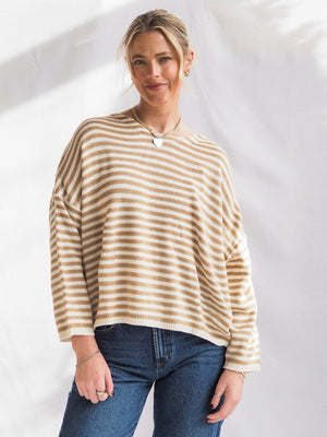 Striped T-Body Sweater in Beige Cream