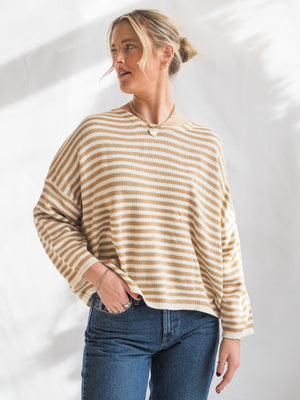 Striped T-Body Sweater in Beige Cream
