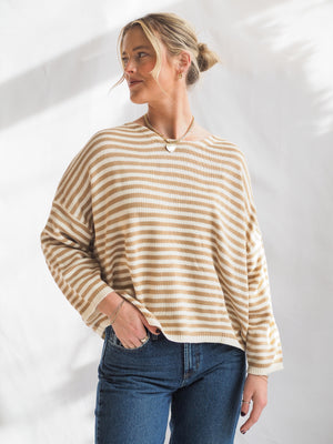 Striped T-Body Sweater in Beige Cream