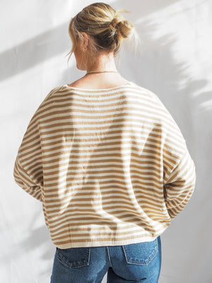 Striped T-Body Sweater in Beige Cream