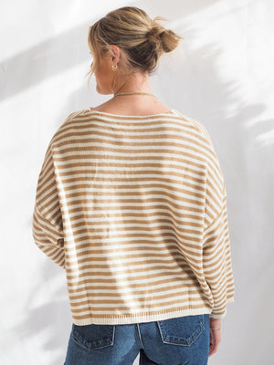 Striped T-Body Sweater in Beige Cream
