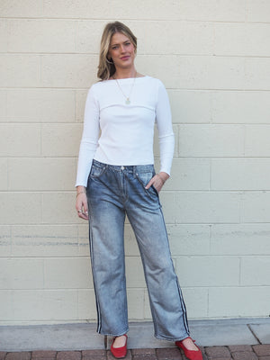 Leone Long Sleeve Fitted Top in Optic White